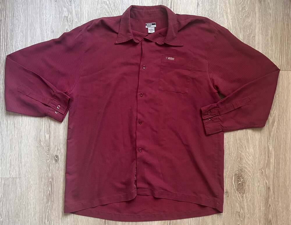 Vintage Guess Jeans Burgundy Textured Long Sleeve Button Down Shirt Size L